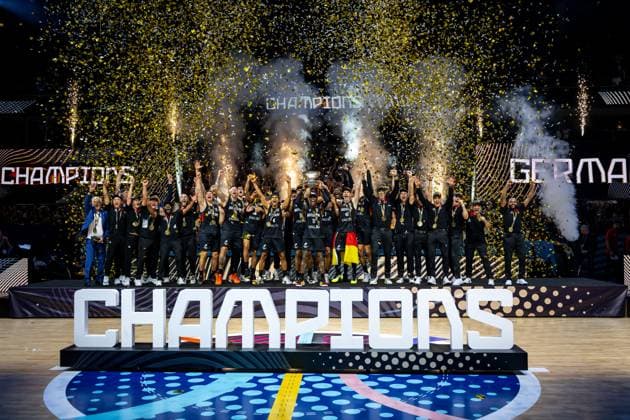 Basketball Riga 14 09 2025 DBB International Mens EuroBasket 2025 Final Turkey TUR Germany GER Germany is European Champion Cheers