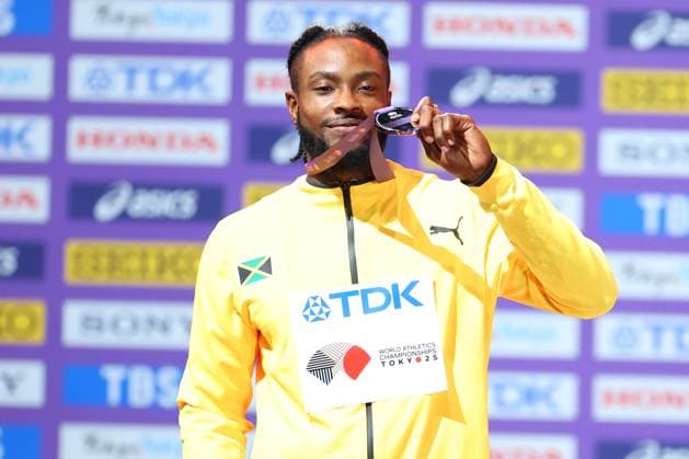 Kishane THOMPSON (JAM), SEPTEMBER 15, 2025 - Athletics : World Athletics Championships Tokyo 2025 Men s 100m Medal Ceremony at National Stadium in Tokyo, Japan.  aflo_303519726