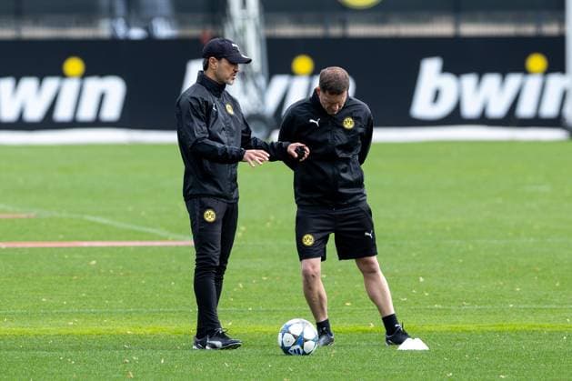 15 09 2025, Final training session for the UEFA Champions League match between Juventus Turin and Borussia Dortmund, from left coach Niko Kovac Borussia Dortmund , video analyst Steve Rands Borussia Dortmund , Dortmund training ground Borussia Dortmund NRW Germany xRHR PHOTO DEx Copyright: DennisxEwert RHR-FOTOx RHR-FOTO DE