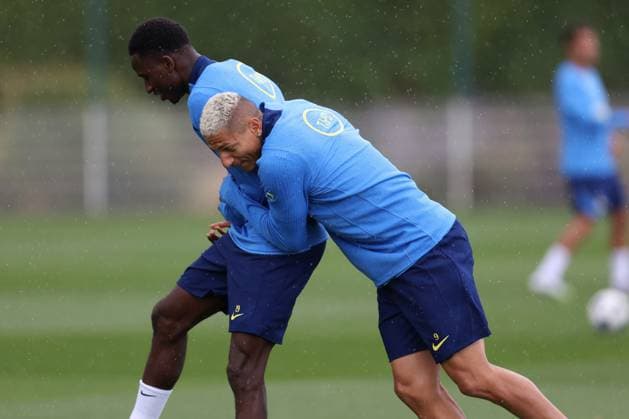 Tottenham Training 15 September 2025, Enfield Tottenham Hotspur Training Pape Matar Sarr und Richarlison von Tottenham Hotspur Foto Charlotte Wilson Abseits Enfield UK  Copyright: xCharlottexWilsonx xOffsidexOffside