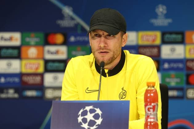 Union s head coach Sebastien Pocognoli pictured during a press conference, PK, Pressekonferenz of Belgian soccer team Royale Union Saint-Gilloise in Eindhoven, The Netherlands, on Monday 15 September 2025. The team prepares for tomorrow s match against Dutch team PSV Eindhoven, on the opening day of the League phase of the UEFA Champions League tournament. VIRGINIExLEFOUR  x134347733x