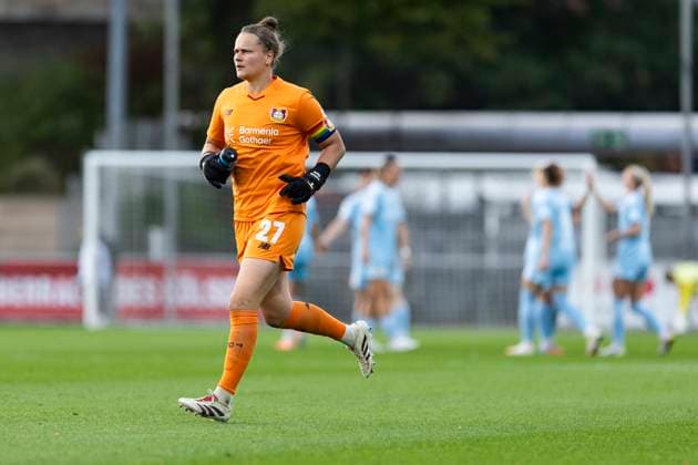 Google Pixel Women Bundesliga Bayer 04 Leverkusen Union Berlin 15 09 2025 Friederike Repohl Bayer 04 Leverkusen, 27 on matchday 2 of the Google Pixel Women Bundesliga in the match Bayer 04 Leverkusen vs Union Berlin on 15 09 2025 at Ulrich Haberland Stadium in Leverkusen Copyright: xBEAUTIFULxSPORTS Meuselx