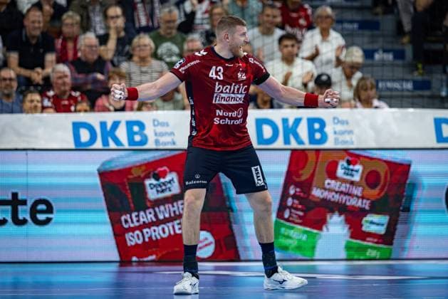 DAIKIN HBL SG Flensburg Handewitt vs TSV Hannover Burgdorf 15 09 25 joyful positive cheering Blaz Blagotinsek Nr 43, SG Flensburg Handewitt DAIKIN HBL SG Flensburg Handewitt vs TSV Hannover Burgdorf, GP JOULE Arena Flensburg on 15 09 25 Copyright: xBEAUTIFULxSPORTS MarioxM.xKobergx