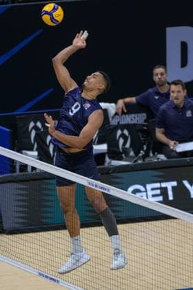 September 15, 2025, Quezon City, Manila, Philippines: USA vs Portugal in their Pool Phase match during the FIVB Mens Volleyball World Championship, WM, Weltmeisterschaft 2025 in Manila, Philippines. USA wins in 3 sets. USAs Gabriel GARCIA. Quezon City Philippines - ZUMAr144 20250915_zap_r144_008 Copyright: xJaynexRussellx