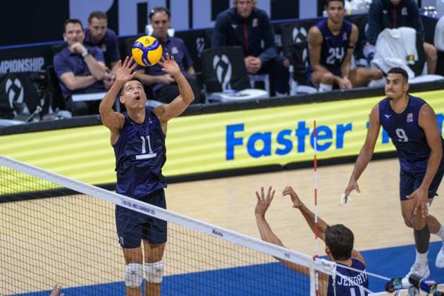 September 15, 2025, Quezon City, Manila, Philippines: USA vs Portugal in their Pool Phase match during the FIVB Mens Volleyball World Championship, WM, Weltmeisterschaft 2025 in Manila, Philippines. USA wins in 3 sets. USAs Micah CHRISTENSON Quezon City Philippines - ZUMAr144 20250915_zap_r144_010 Copyright: xJaynexRussellx