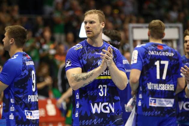 14 09 2025, xgox, Handball Daikin HBL SC Magdeburg TVB Stuttgart emspor, v l Jonas Truchanovicius Stuttgart, 37 disappointed, looks disappointed, disappointed Magdeburg