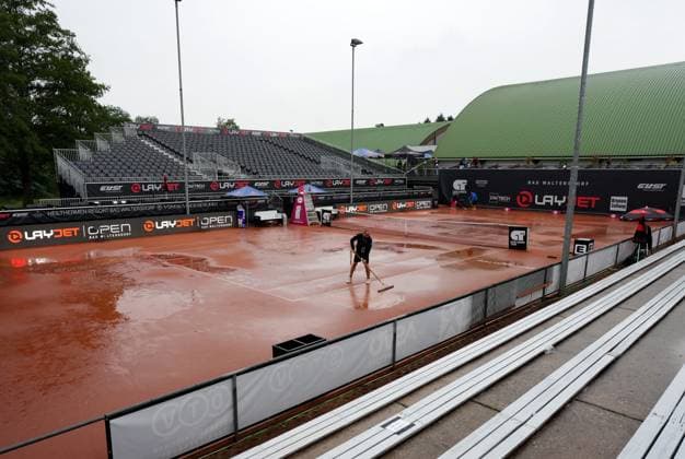 TENNIS - ATP, Tennis Herren Layjet Open BAD WALTERSDORF,AUSTRIA,16.SEP.25 - TENNIS - ATP Challenger Tour, Layjet Open. Image shows Center Court. Keywords: rain.  GEPAxpictures xMichaelxRiedler