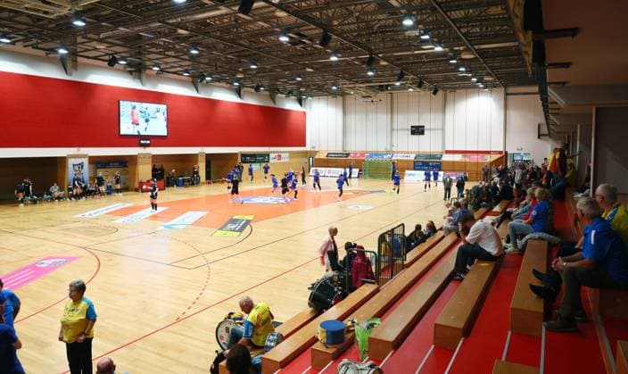 Leipzig, 14 09 2025, Sporthalle Brüderstraße, Handball Women, 2 Bundesliga, HC Leipzig vs SV Werder Bremen 31 27 13 15 , In the picture view sports hall, home of HC Leipzig , For editorial use only Only editorial use , Picture Point