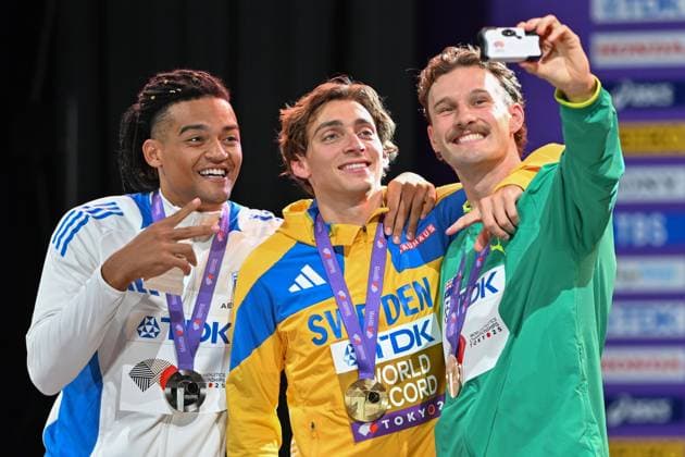 2025.09.16 Tokio Lekkoatletyka Mistrzostwa Swiata N z Emmanouil Karalis Armand Duplantis Kurtis Marschall Foto Michal Laudy PressFocus 2025.09.16 Tokyo Athletics World Championships Emmanouil Karalis Armand Duplantis Kurtis Marschall Credit: Michal Laudy PressFocus NEWSPIX.PL --- newspix.pl 