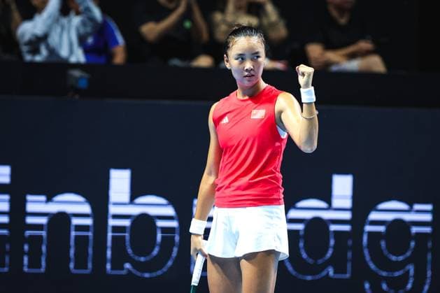 SHENZHEN, CHINA - SEPTEMBER 16: Yuan Yue of China reacts during Match 1 against Elisabetta Cocciaretto of Italy in the 2025 Billie Jean King Cup Finals quarterfinal match between Italy and China at Shenzhen Bay Sports Centre Arena on September 16, 2025 in Shenzhen, Guangdong Province ofChina.  Copyright: xVCGx 111591328454