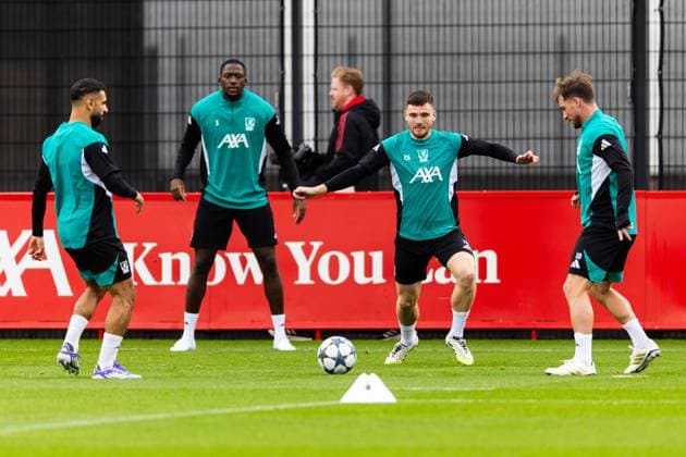 Football - UEFA Champions League - Liverpool FC v AtlÃ tico de Madrid - MD-1 LIVERPOOL, ENGLAND - Tuesday, September 16, 2025: Liverpool s Andy Robertson during a training session at the AXA Training Centre ahead of the UEFA Champions League match between Liverpool FC and AtlÃ tico de Madrid. (Photo by Jessica Hornby Propaganda)  Copyright: xDavidxRawcliffex P2025-09-16-LFC-Training-Atletico-31