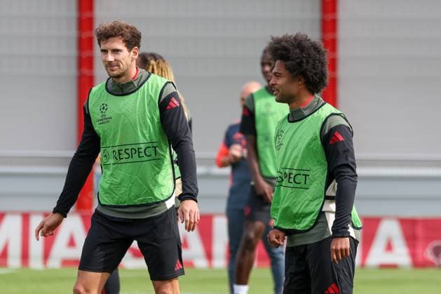 Leon Goretzka FC Bayern Muenchen, 08 with Serge Gnabry FC Bayern Muenchen, 07 , GER, Final training, FC Bayern Muenchen, Football, UEFA Champions League, League phase, Matchday 1, 2025 2026 season, 16 09 2025, GER, Final training, FC Bayern Muenchen, Football, UEFA Champions League, League phase, Matchday 1, 2025 2026 season, 16 09 2025 Muenchen Copyright: xEibner-Pressefoto JennixMaulx EP_JML
