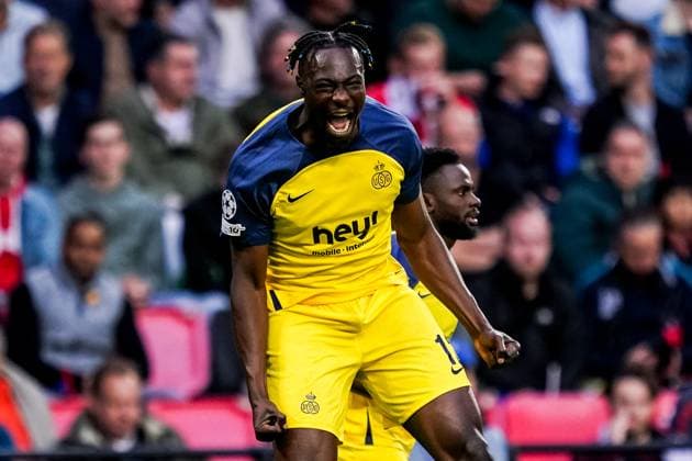 EINDHOVEN, NETHERLANDS - SEPTEMBER 16: Promise David of R. Union Saint Gilloise celebrates after scoring his team s first goal during the UEFA Champions League 2025 26 League Phase MD1 match between PSV Eindhoven and R. Union Saint-Gilloise at PSV Stadion on September 16, 2025 in Eindhoven, Netherlands. (Photo by Rene Nijhuis) SPO  Copyright: xRenexNijhuis