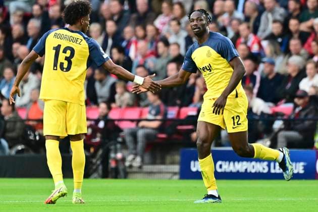 PSV Eindhoven v Royale Union Saint-Gilloise - UEFA Champions League EINDHOVEN, NETHERLANDS - SEPTEMBER 16 : David Promise Oluwatobi forward of Union Saint-Gilloise celebrates scoring a penalty during the UEFA Champions League 2025 26 League Phase MD1 match between PSV Eindhoven and Royale Union Saint-Gilloise on September 16, 2025 in Eindhoven, Netherlands, 16 09 2025 Eindhoven Netherlands  Copyright: xPeterxDexVoechtx