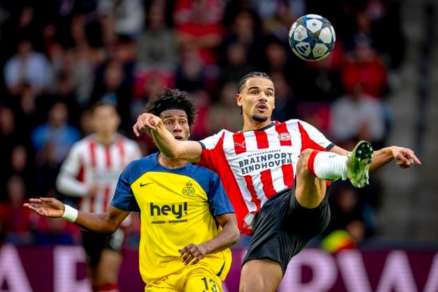 PSV Eindhoven defender Armando Obispo during the match PSV Royale Union Saint Gilloise at the Philips stadium for the Champions League phase Matchday 1 season 2025 2026 in EINDHOVEN, Netherlands on 16 september 2025, photo by Marcel van Dorst EYE4images DeFodi Images