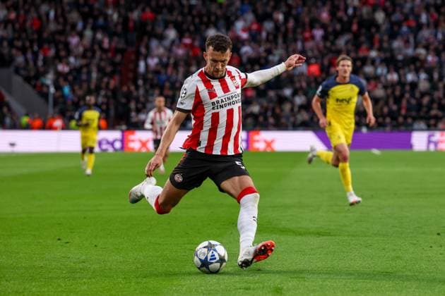 2025-09-16 PSV Eindhoven v Royale Union Saint-Gilloise - UEFA Champions League 2025 26 League Phase MD1 EINDHOVEN, NETHERLANDS - SEPTEMBER 16: Ivan Perisic of PSV Eindhoven shoots at goal during the UEFA Champions League 2025 26 League Phase MD1 match between PSV Eindhoven and Royale Union Saint-Gilloise at Philips Stadion on September 16, 2025 in Eindhoven, Netherlands. Eindhoven Philips Stadion Netherlands Content not available for redistribution in The Netherlands directly or indirectly through any third parties. Copyright: xBenxGalx