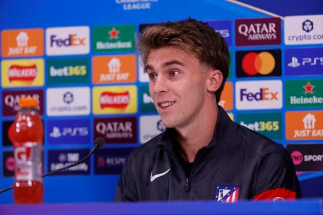 16th September 2025; Anfield, Liverpool, Merseyside, England; UEFA Champions League Football, Liverpool versus Atletico Madrid press conference, PK, Pressekonferenz Pablo Barrios of Atletico Madrid speaking to the media during today s press conference at Anfield ahead of tomorrow s Champions League Stage match vs Atletico Madrid  AlanxMartin