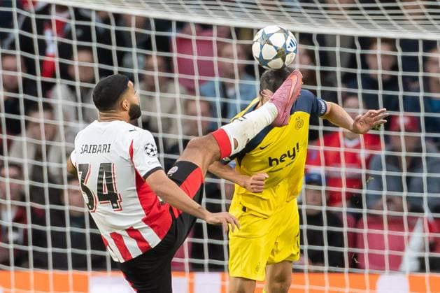 Ismael Saibari PSV Eindhoven and Christian Burgess Union Saint Gilloise battle for the ball during the UEFA Champions League 2025 26 League Phase MD1 match between PSV Eindhoven and R Union Saint Gilloise at PSV Stadion on September 16, 2025 in Eindhoven, Netherlands