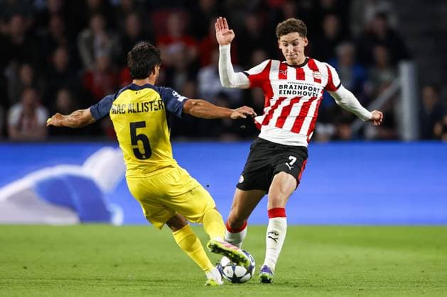 EINDHOVEN - (L-R) Kevin MacAllister of Royale Union Saint-Gilloise, Ruben van Bommel of PSV Eindhoven during the UEFA Champions League match between PSV Eindhoven and Royale Union Saint-Gilloise at the Phillips Stadium on September 16, 2025, in Eindhoven, Netherlands. ANP MAURICE VAN STEEN UEFA Champions League 2025 26 xVIxANPxSportx xxANPxIVx 536519619 originalFilename: 536519619.jpg