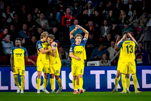 Union Saint Gilloise defender Kevin Mac Allister scores the 0 3 and celebrating the goal during the match PSV Royale Union Saint Gilloise at the Philips stadium for the Champions League phase Matchday 1 season 2025 2026 in EINDHOVEN, Netherlands on 16 september 2025, photo by Marcel van Dorst EYE4images DeFodi Images