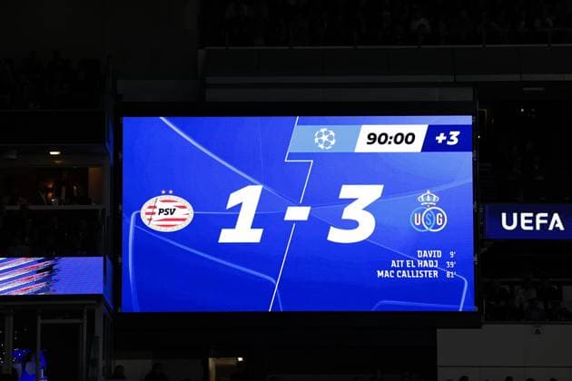 EINDHOVEN - The score during the UEFA Champions League match between PSV Eindhoven and Royale Union Saint-Gilloise at the Phillips Stadium on September 16, 2025, in Eindhoven, Netherlands. ANP MAURICE VAN STEEN UEFA Champions League 2025 26 xVIxANPxSportx xxANPxIVx 536522701 originalFilename: 536522701.jpg