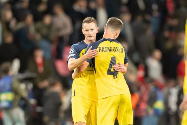 Rob Schoofs Union Saint Gilloise and Mathias Rasmussen Union Saint Gilloise celebrate after winning during the UEFA Champions League 2025 26 League Phase MD1 match between PSV Eindhoven and R Union Saint Gilloise at PSV Stadion on September 16, 2025 in Eindhoven, Netherlands