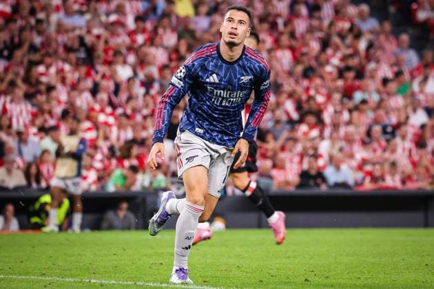 September 16, 2025, Bilbao, Spain, Spain: Gabriel MARTINELLI of Arsenal celebrates his goal during the UEFA Champions League, League Phase MD1 match between Athletic Club and Arsenal FC at San Mames Stadium on September 16, 2025 in Bilbao, Spain. Marcos Calvo Bilbao Spain - ZUMAm308 20250916_zsp_m308_010 Copyright: xMatthieuxMirvillex