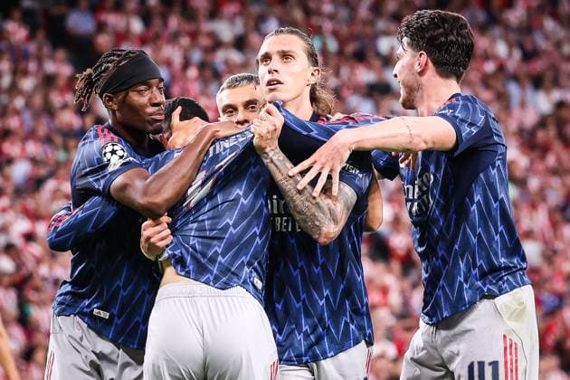 September 16, 2025, Bilbao, Spain, Spain: Gabriel MARTINELLI of Arsenal celebrate his goal with teammates during the UEFA Champions League, League Phase MD1 match between Athletic Club and Arsenal FC at San Mames Stadium on September 16, 2025 in Bilbao, Spain. Marcos Calvo Bilbao Spain - ZUMAm308 20250916_zsp_m308_012 Copyright: xMatthieuxMirvillex