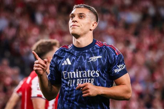 September 16, 2025, Bilbao, Spain, Spain: Leandro TROSSARD of Arsenal celebrates his goal during the UEFA Champions League, League Phase MD1 match between Athletic Club and Arsenal FC at San Mames Stadium on September 16, 2025 in Bilbao, Spain. Marcos Calvo Bilbao Spain - ZUMAm308 20250916_zsp_m308_013 Copyright: xMatthieuxMirvillex