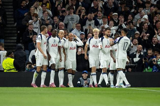 Tottenham Hotspur players celebrate after an own goal by Diego Conde of Villarreal, 1-0 Tottenham Hotspur v Villarreal, UEFA Champions League, Group Stage, Football, Tottenham Hotspur Stadium, London, UK - 16 Sep 2025London Tottenham Hotspur Stadium United Kingdom EDITORIAL USE ONLY No use with unauthorised audio, video, data, fixture lists, club league logos or live services. Online in-match use limited to 120 images, no video emulation. No use in betting, games or single club league player publications. Copyright: xIanxTuttle Shutterstockx 15481339g