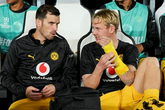 Pascal Gross Borussia Dortmund and Julian Brandt Borussia Dortmund talk together, UEFA Champions League 2025 26 League Phase MD1, Juventus v Borussia Dortmund, Juventus Stadium, September 16, 2025 in Turin, Italy Photo by Marco Steinbrenner DeFodi Images Pascal Gross Borussia Dortmund and Julian Brandt Borussia Dortmund talk together, UEFA Champions League 2025 26 League Phase MD1, Juventus v Borussia Dortmund, Juventus Stadium, September 16, 2025 in Turin, Italy Photo by Marco Steinbrenner DeFodi Images