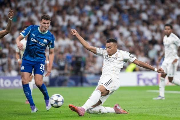 UEFA champions league - Real Madrid vs Marseille MADRID, SPAIN - September 16: Kylian Mbappe of Real Madrid in action during the UEFA champions league 2025 26 match between Real Madrid and Marseille at Santiago Bernabeu Stadium. (Photo by Guillermo Martinez) Madrid Santiago Bernabeu Stadium Spain Copyright: xGuillermoxMartinezx