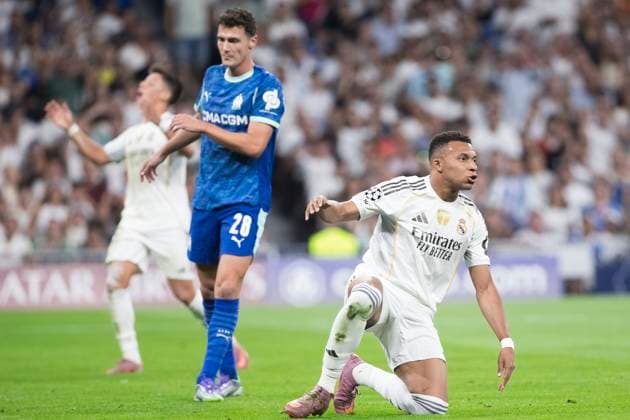 UEFA champions league - Real Madrid vs Marseille MADRID, SPAIN - September 16: Kylian Mbappe of Real Madrid reacts to a missed opportunity during the UEFA champions league 2025 26 match between Real Madrid and Marseille at Santiago Bernabeu Stadium. (Photo by Guillermo Martinez) Madrid Santiago Bernabeu Stadium Spain Copyright: xGuillermoxMartinezx