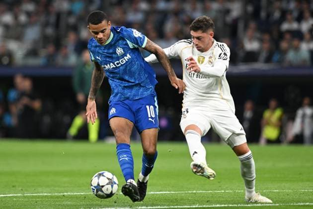 REAL MADRID CF v OLYMPIQUE DE MARSEILLE. CHAMPIONS LEAGUE 2025 2026. ROUND 1. Real Madrid CF s Federico Valverde (r) and Olympique de Marseille s Mason Greenwood during Champions League 2024 2025 Round 1 match. September 16,2025. (ALTERPHOTOS Jorge Ropero) MadridSpain  Copyright: xJorgexRoperox