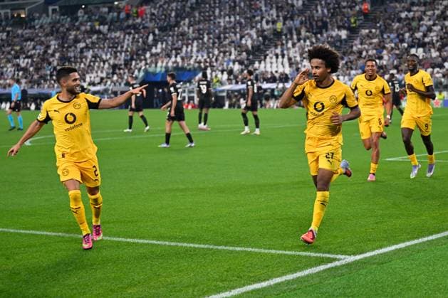 Turin, Allianz Stadium, 16 09 25, ITA, Men, UEFA Champions Leaugue, Season 2025 2026, Juventus Turin Borussia Dortmund Picture Karim ADEYEMI Dortmund cheers after his goal to 0 1 UEFA regulations prohibit any use of photographs as image sequences and or quasi video Piedmont Italy