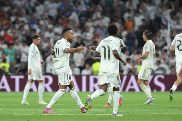 September 16, 2025, Madrid, Madrid, Spain: Kylian Mbappe of Real Madrid CF celebrates a goal during the UEFA Champions League 2025 26 League Phase MD1 match between Real Madrid C.F. and Olympique de Marseille at Estadio Santiago Bernabeu on September 16, 2025 in Madrid, Spain. Madrid Spain - ZUMAa181 20250916_zaa_a181_141 Copyright: xIrinaxR.xHipolitox