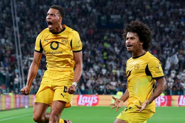 Felix Nmecha Borussia Dortmund celebrates after scoring his teams second goal with Karim Adeyemi Borussia Dortmund , UEFA Champions League 2025 26 League Phase MD1, Juventus v Borussia Dortmund, Juventus Stadium on September 16, 2025 in Turin, Italy Photo by Marco Steinbrenner DeFodi Images Felix Nmecha Borussia Dortmund celebrates after scoring his teams second goal with Karim Adeyemi Borussia Dortmund , UEFA Champions League 2025 26 League Phase MD1, Juventus v Borussia Dortmund, Juventus Stadium, September 16, 2025 in Turin, Italy Photo by Marco Steinbrenner DeFodi Images