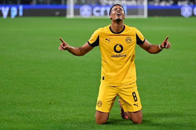 Turin, Allianz Stadium, 16 09 25, ITA, Men, UEFA Champions Leaugue, Season 2025 2026, Juventus Turin Borussia Dortmund Picture Felix NMECHA Dortmund cheers after his goal for 1 2 UEFA regulations prohibit any use of photographs as image sequences and or quasi video Piedmont Italy