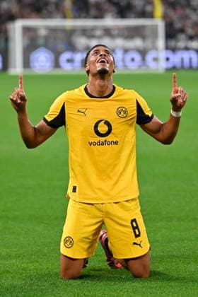 Turin, Allianz Stadium, 16 09 25, ITA, Men, UEFA Champions Leaugue, Season 2025 2026, Juventus Turin Borussia Dortmund Picture Felix NMECHA Dortmund cheers after his goal for 1 2 UEFA regulations prohibit any use of photographs as image sequences and or quasi video Piedmont Italy