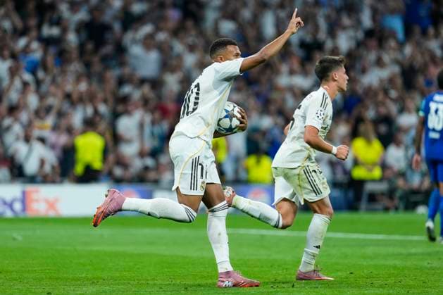 Kylian Mbappe of Real Madrid celebrates his goal CF during the UEFA Champions League match between Real Madrid CF and Olimpique Marsella, on September 16, 2025 - 16 09 2025 - Spain Madrid Madrid -  LGMx xLexPictorium LePictorium_0314566