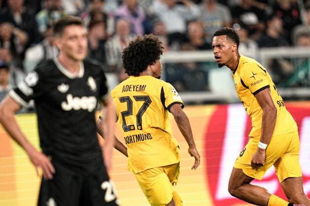 Dortmund™s Felix Nmecha celebrates after scoring the 1-2 goal for his team during the Uefa Champions League soccer match, between Juventus and Borussia Dortmund at the Allianz Stadium in Turin, north west Italy - Tuesday, September 16, 2025. - Soccer  Copyright: xMarcoxAlpozzi LaPressex