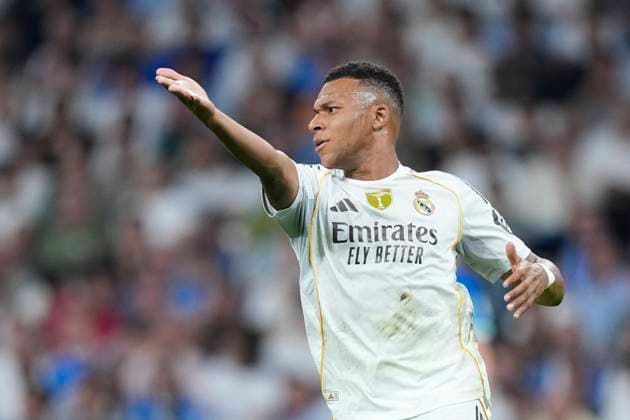 September 16, 2025, Madrid, Madrid, Spain: Kylian Mbappe of Real Madrid CF gestures during the UEFA Champions League 2025 26 League Phase MD1 match between Real Madrid C.F. and Olympique de Marseille at Estadio Santiago Bernabeu on September 16, 2025 in Madrid, Spain. Madrid Spain - ZUMAa181 20250916_zaa_a181_150 Copyright: xOscarxJ.xBarrosox