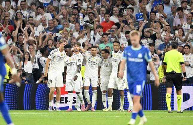 Real Madrid v Olympique de Marseille - UEFA Champions League MADRID, SPAIN - SEPTEMBER 16: Kylian Mbappe of Real Madrid celebrates after scoring a goal during the UEFA Champions League group stage match between Real Madrid and Olympique de Marseille at Santiago Bernabeu Stadium in Madrid, Spain on September 16, 2025. Burak Akbulut Anadolu Madrid Spain. Editorial use only. Please get in touch for any other usage.  Copyright: x2025xAnadoluxBurakxAkbulutx