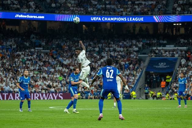 September 16, 2025, Madrid, Spain: AurÃ lien TchouamÃ ni, Real Madrid player in action during the UEFA Champions League match between Real Madrid CF and Olympique de Marseille at the Santiago BernabÃ u. Final Score; Real Madrid 2 - 1 Olympique de Marseille Madrid Spain - ZUMAs197 20250916_aaa_s197_402 Copyright: xDavidxCanalesx