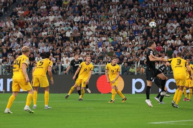 Turin, Italy, 16th September 2025. Kenan Yildiz of Juventus scores to level the game at 1-1 during the Juventus vs Borussia Dortmund UEFA Champions League match at Allianz Stadium, Turin. Picture credit should read: Jonathan Moscrop Sportimage EDITORIAL USE ONLY. No use with unauthorised audio, video, data, fixture lists, club league logos or live services. Online in-match use limited to 120 images, no video emulation. No use in betting, games or single club league player publications. SPI_055_JM_JUVE_BORUSSIA_ SPI-4122-0055