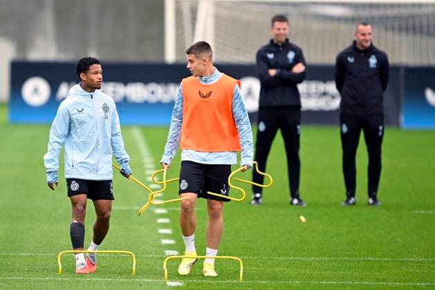 Club Brugge v Monaco - UEFA Champions League Media Activities 17 09 2025 WESTKAPELLE, BELGIUM - SEPTEMBER 17 : Tresoldi Nicolo forward of Club Brugge and Campbell Shandre forward of Club Brugge pictured during a training session ahead of the UEFA Champions League 2025 26 League Phase MD1 match between Club Brugge and Monaco on September 17, 2025 in Westkapelle, Belgium, 17 09 2025 Westkapelle Belgium  Copyright: xNicoxVereeckenx