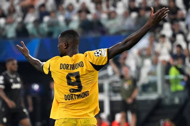Turin, Allianz Stadium, 16 09 25, ITA, Men, UEFA Champions Leaugue, Season 2025 2026, Juventus Turin Borussia Dortmund Image The jersey of Serhou GUIRASSY Dortmund does not show his name on the back but twice the inscription Dortmund jersey Panne UEFA regulations prohibit any use of photographs as image sequences and or quasi video Piedmont Italy