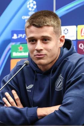 Club s Nicolo Tresoldi pictured during a press conference, PK, Pressekonferenz of Belgian soccer team Club Brugge, in Brugge, on Wednesday 17 September 2025. The team is preparing for a game against French team AS Monaco on Thursday, on the opening day of the League phase of the UEFA Champions League tournament. BRUNOxFAHY  x134517146x