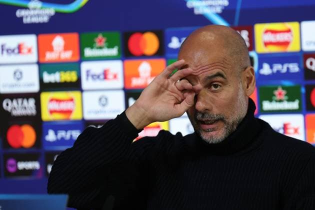 Manchester City Training Session And press conference, PK, Pressekonferenz - UEFA Champions League 2025 26 League Phase MD1 Josep Guardiola, coach of Manchester City, reacts during a press conference ahead of the UEFA Champions League 2025 26 League Phase at Manchester City Football Academy in Manchester, England, on September 17, 2025. Manchester England  Copyright: xCiroxDexLucax originalFilename:deluca-gbrmanch250917_npA8O.jpg