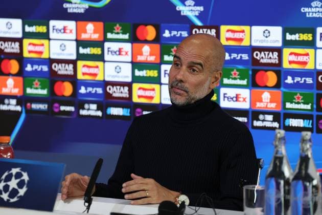 Manchester City Training Session And press conference, PK, Pressekonferenz - UEFA Champions League 2025 26 League Phase MD1 Josep Guardiola, coach of Manchester City, reacts during a press conference ahead of the UEFA Champions League 2025 26 League Phase at Manchester City Football Academy in Manchester, England, on September 17, 2025. Manchester England  Copyright: xCiroxDexLucax originalFilename:deluca-gbrmanch250917_nprSi.jpg